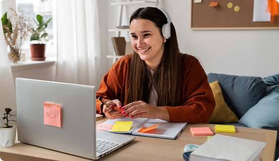 Student learning on laptop